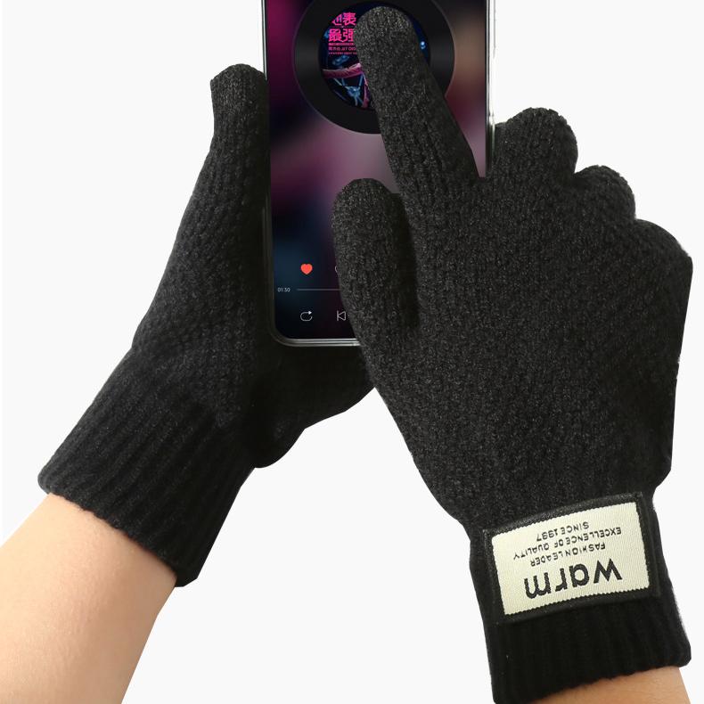Шерстяные перчатки для велоспорта, мужские, утолщенный бархат для тепла и зимы, ветрозащитные, трикотажные перчатки для сенсорных экранов