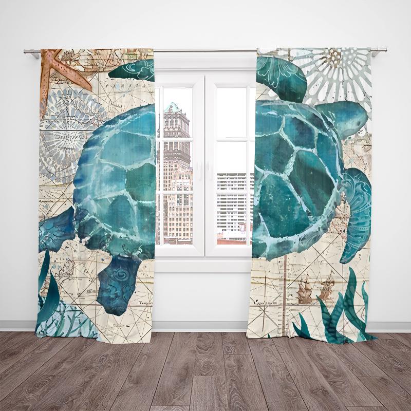 Морские животные Гавайи - Шторы с принтом - Полиэстер - подходят для спальни, гостиной, кабинета, приватные шторы, кухонная занавеска