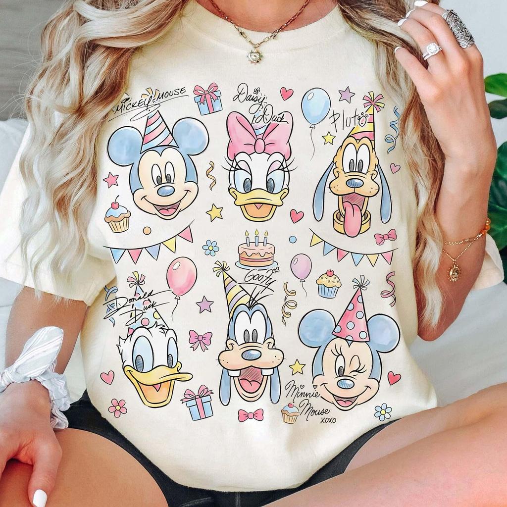 Comfort Colors® Watercolor Mickey & Friends Signature Birthday Shirt, Disney Mickey Minnie Donald Pluto Birthday Present Gift Tee,Disney Tee