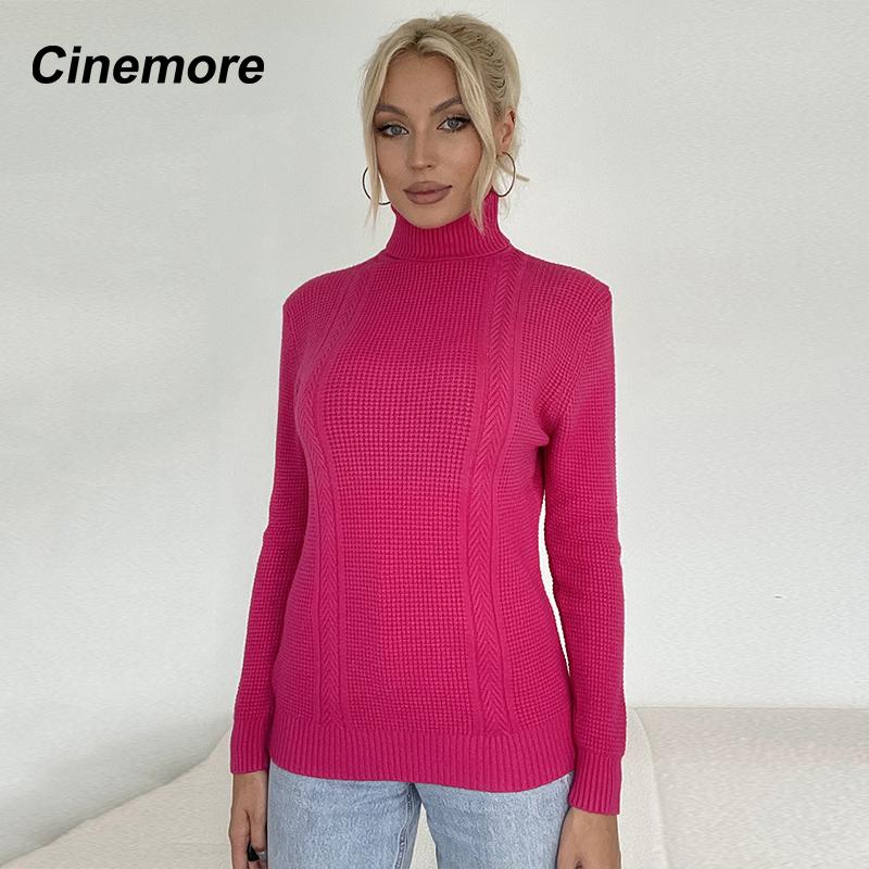 Cinemore Весна Осень Женский свитер Однотонный Оверсайз Повседневный Пуловеры Теплый Базовый Топ с Длинным Рукавом О-Образным Вырезом Трикотажный Джемпер Свитер