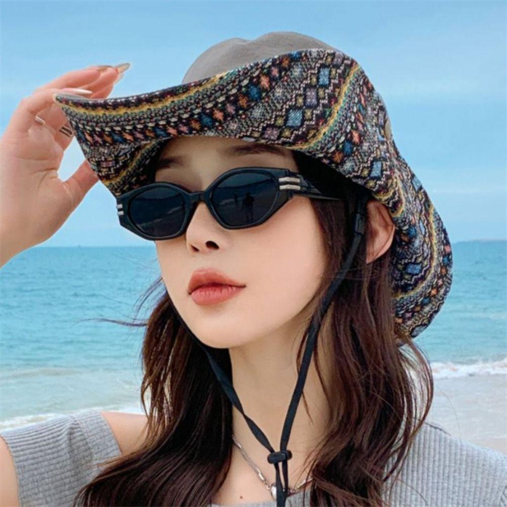 Женская шляпа от солнца с цветочным принтом, широкополая шляпа для альпинизма, ретро-шляпа-ведро с широкими полями, пляжная шляпа