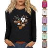 Women's Daily Casual Long-sleeved Flowers Printed Crew-neck Top