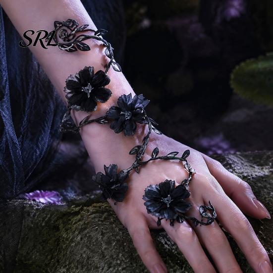 Artificial Flower Cuff Fairy Floral Arm Wrap, Woodland Elf Bracelet, Forest Nature Fabric Accessory Costume Accessories for Women, Halloween Cosplay,