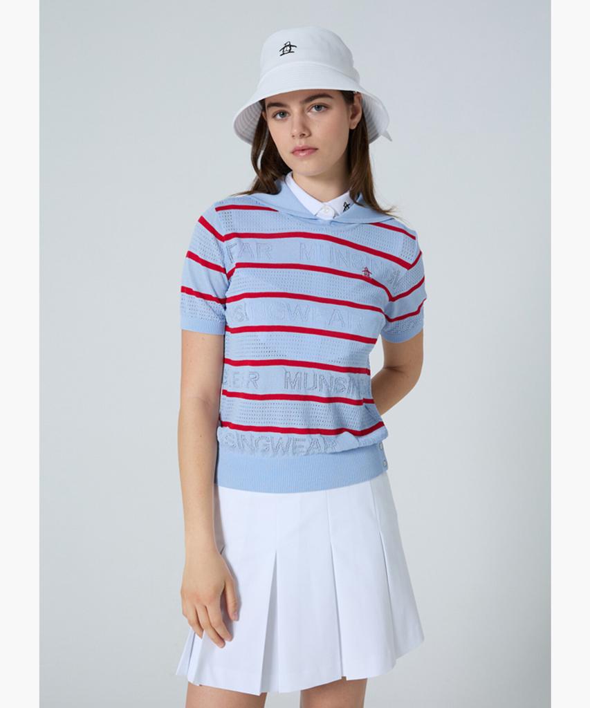 Meonsingweeo Women'S Sailor Collar Short Sleeve Knit Light Blue Mr222Lsw43