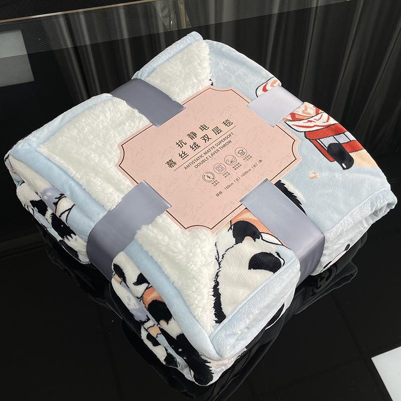 Cartoon Panda Blanket Autumn/Winter Thick Warm Air Conditioning Blanket Milk Velvet Cover Blanket Student Napping Blanket