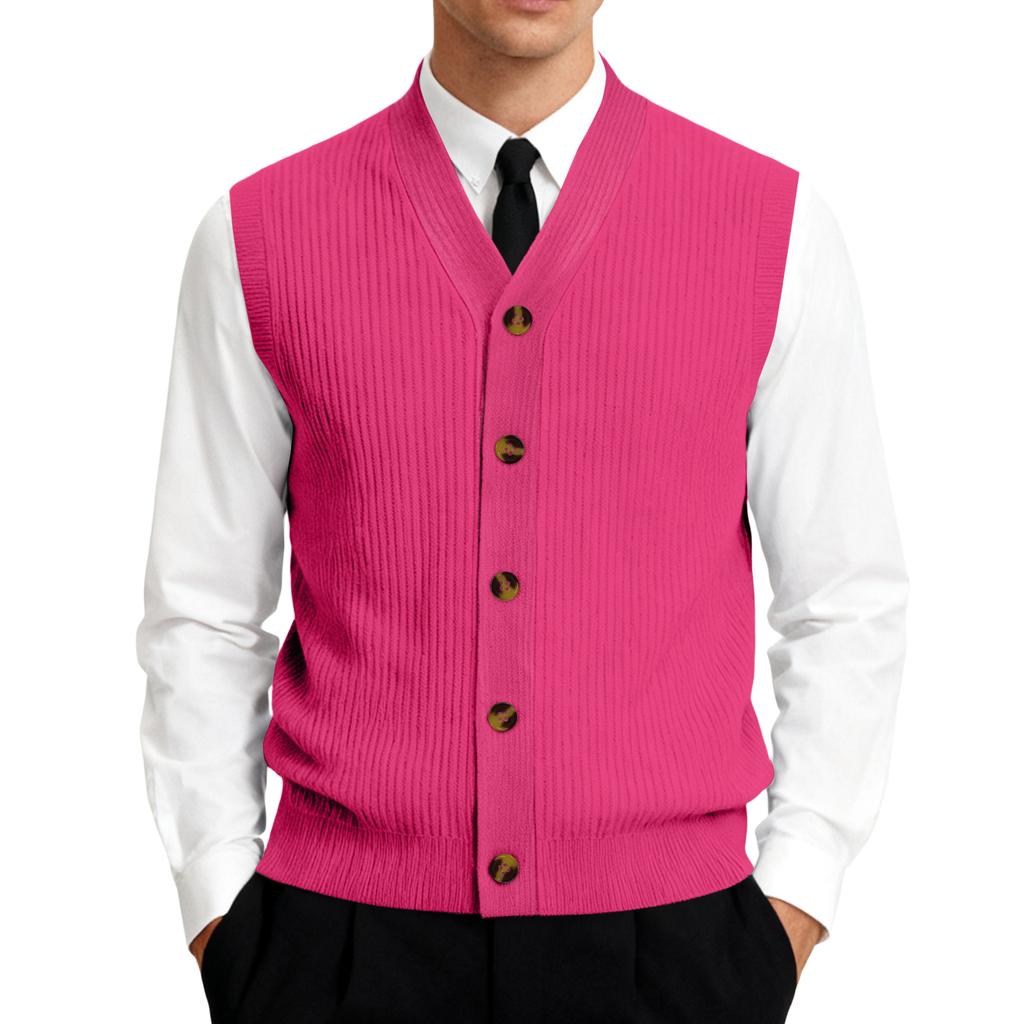 Men's V-Neck Sleeveless Knit Cardigan Vest