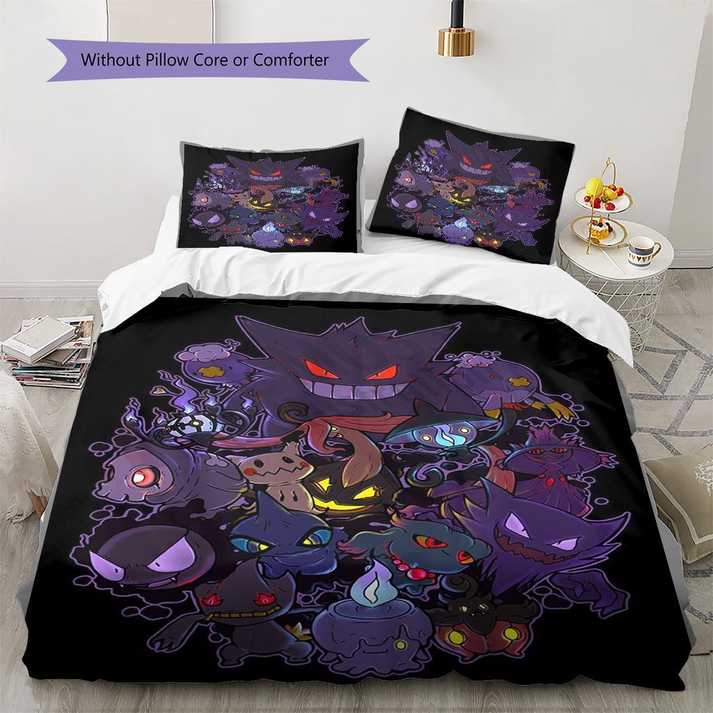 Anime Gengar Printed Bedding Set 3 Piece Soft Microfiber Duvet Cover Set Teens Game Room Decor No Sheet No Filling