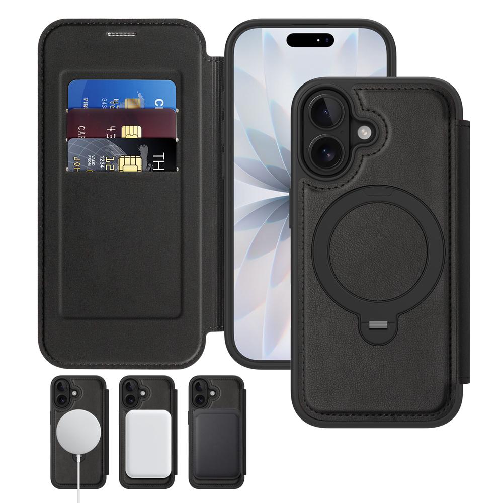 KEYSION Кожаный кошелек-книжка для iPhone 15 16 17 Pro Max Air 16Plus 16e Слот для карт Магнитный 360 Кольцо-подставка Задняя крышка телефона