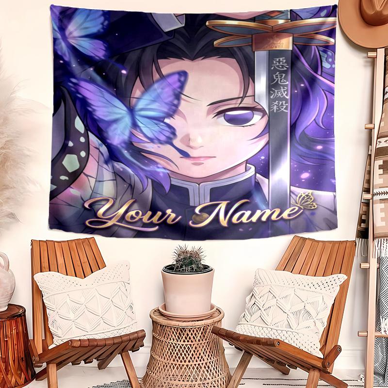 Personalized Name ochou Shinobu Tapestry, Wall Hanging Tapestry, Pattern Tapestry for Dorm Bedroom Living Room Wall Art Photography Backdrop