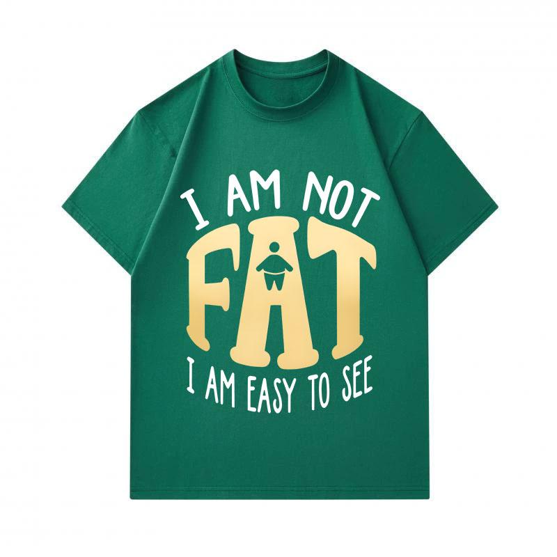 Men's 100% Cotton Crew Neck Short Sleeve T-Shirt, Funny 'I Am Not Fat I Am Easy To See' Letter Print Casual Humorous Top For Daily Wear