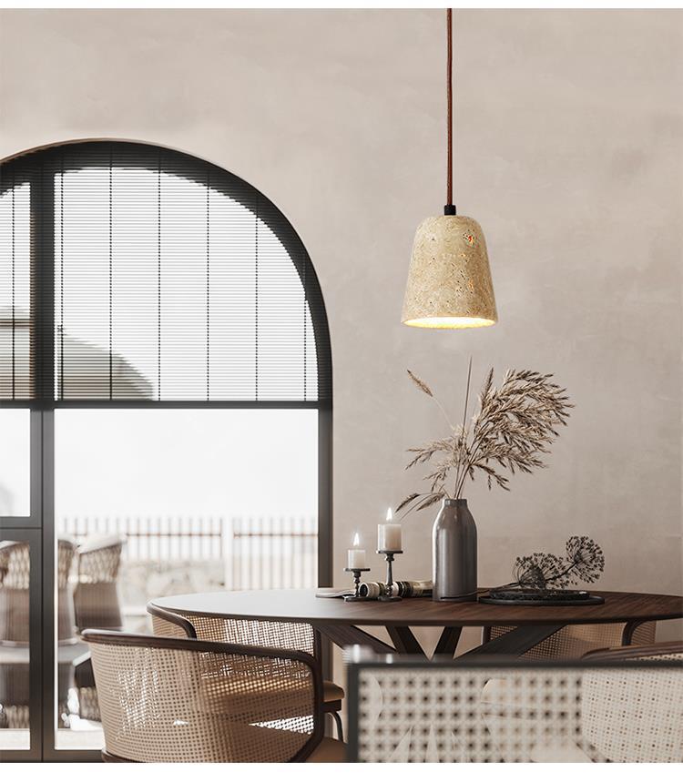 Подвесной светильник из желтого травертина: Японский стиль Ваби-Саби для спальни или ресторана