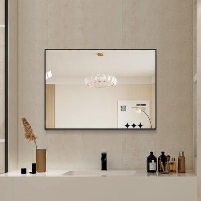 50x70cm Bathroom Mirror with Black Aluminum Frame, Copper-Free HD Wall Mirror, Horizontally & Vertically Mountable, For Hallway and Dressing Room