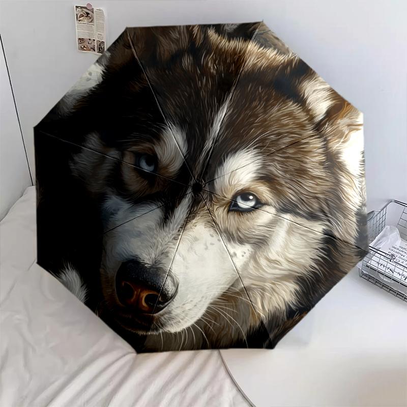 Husky pattern, automatic folding umbrella, portable and foldable design, 8 ribs, a Christmas or birthday gift.