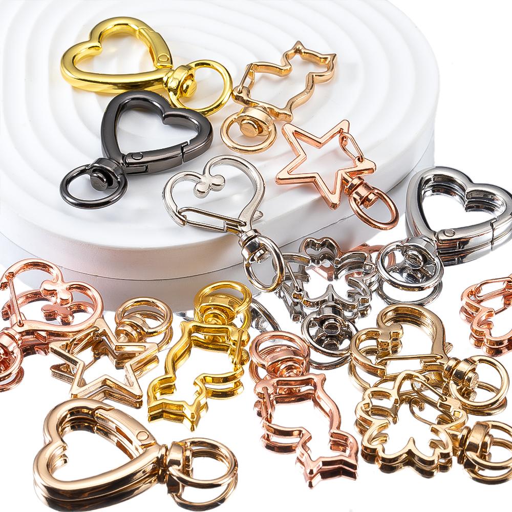 5pcs Star Heart Cat Flower Ring Carabiner Keychain Openable Metal Sping Clasps Bag Pet Dog Buckles Connector DIY Jewelry Making