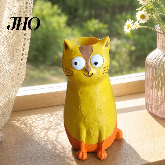 Cat Lover Gift Vase for Flowers, Quirky Flower Desk Decoration and Bookshelf Display, 3D Decorative Vases Home Office Styling Giving, Resin
