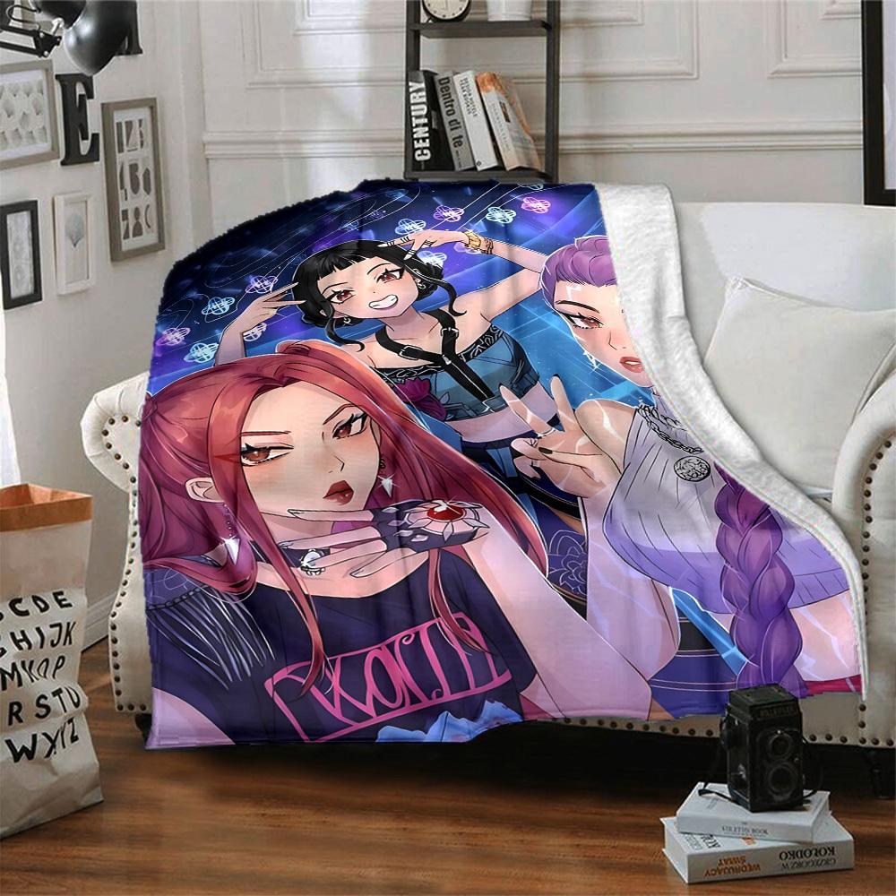 1pc KPop Demon Hunters Cozy Print Blanket Lightweight Warm Flannel Throw Blanket For Sofa, Bed, Living Room