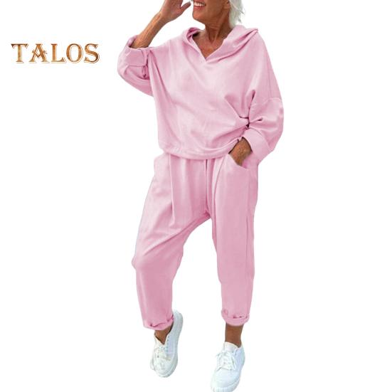 2 шт./комплект женский весна осень топ брюки комплект с капюшоном однотонный длинный рукав толстовка с капюшоном эластичный пояс спортивные штаны спортивный костюм повседневный спортивный костюм