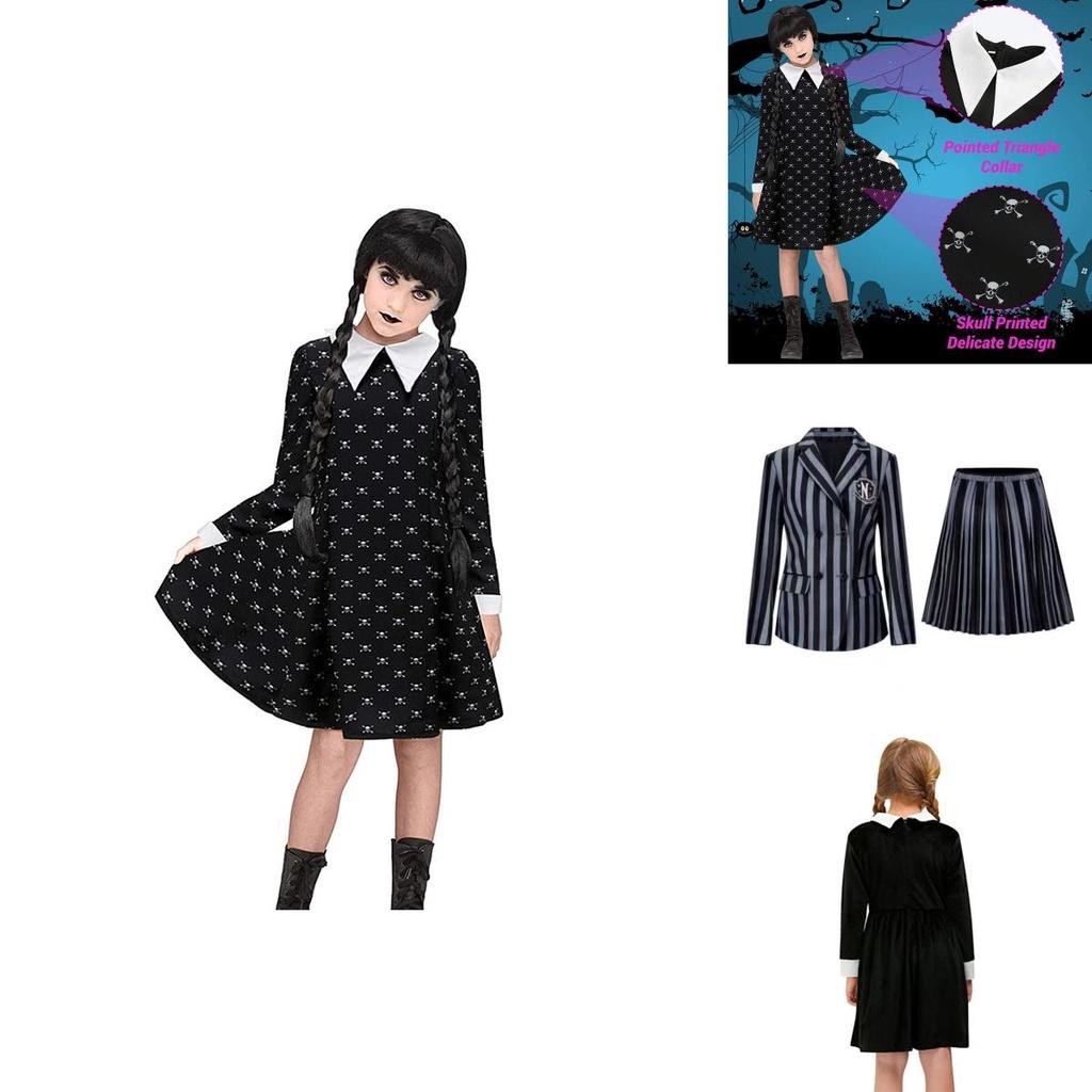 Wednesday Addams School Uniform Dress Polyester Cosplay Costume For Girls