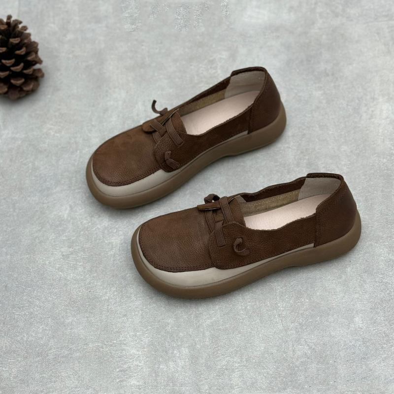 Johnature Мокасины из натуральной кожи с мягкой подошвой, женские туфли без застежек в стиле ретро с круглым носком на плоской подошве