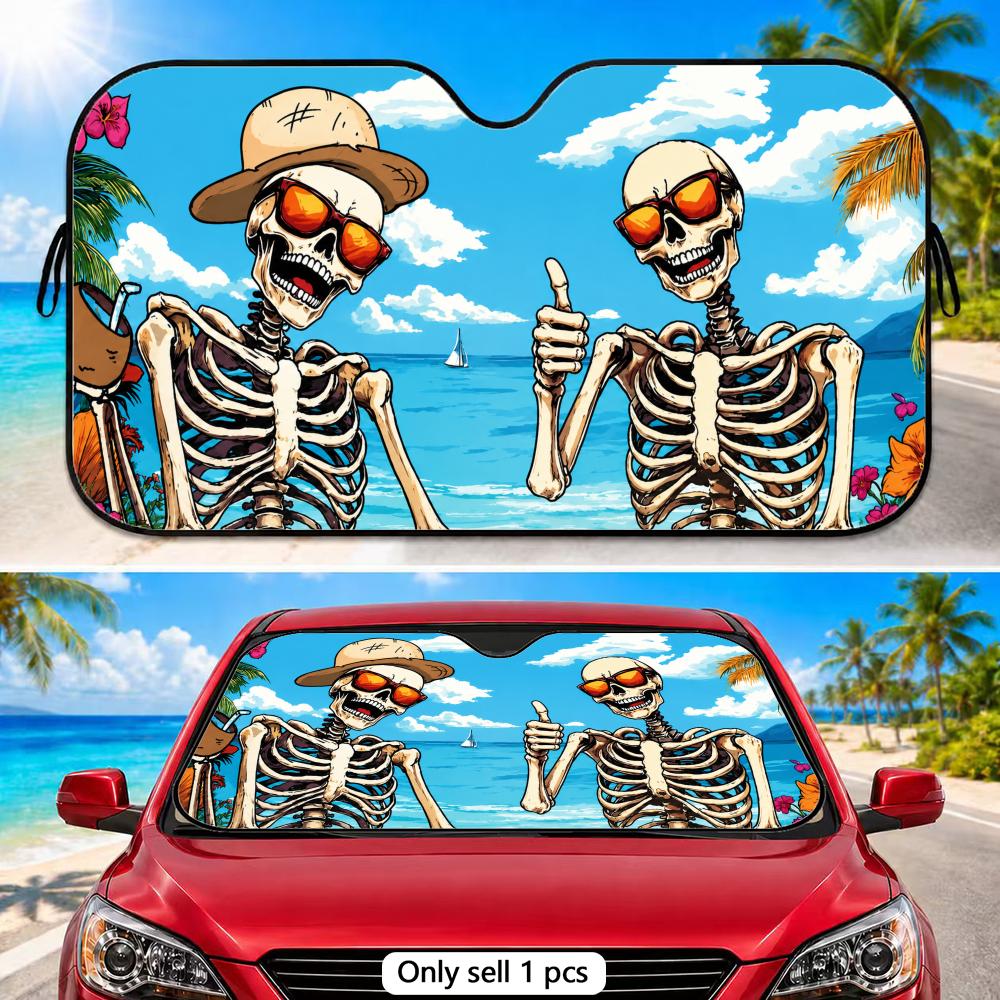 Summer Skeleton Sun Visor Aluminum Foil Windshield Sunshade with Reflective UV Protection Heat Insulation Foldable Fit