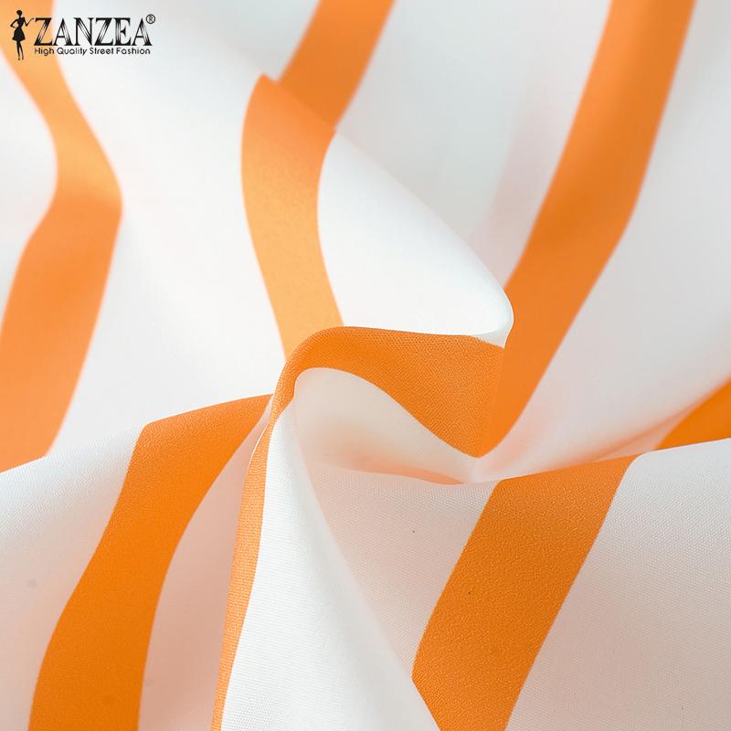 ZANZEA Женские повседневные рубашки с длинным рукавом в полоску и карманами