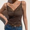 2021 Summer Euro-American Lace Stitching Deep V Slim Crop Vest