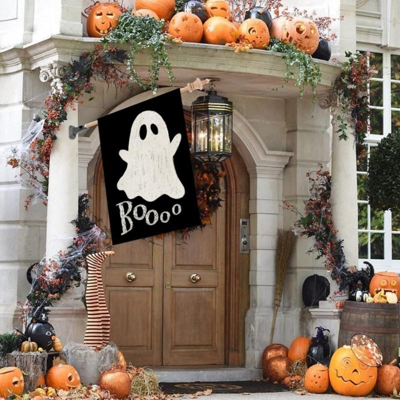 Halloween Outdoor Decoration 12x18Inch Polyester Ghostly Patterned Garden Yard Flag With Fade Resistance Fabric