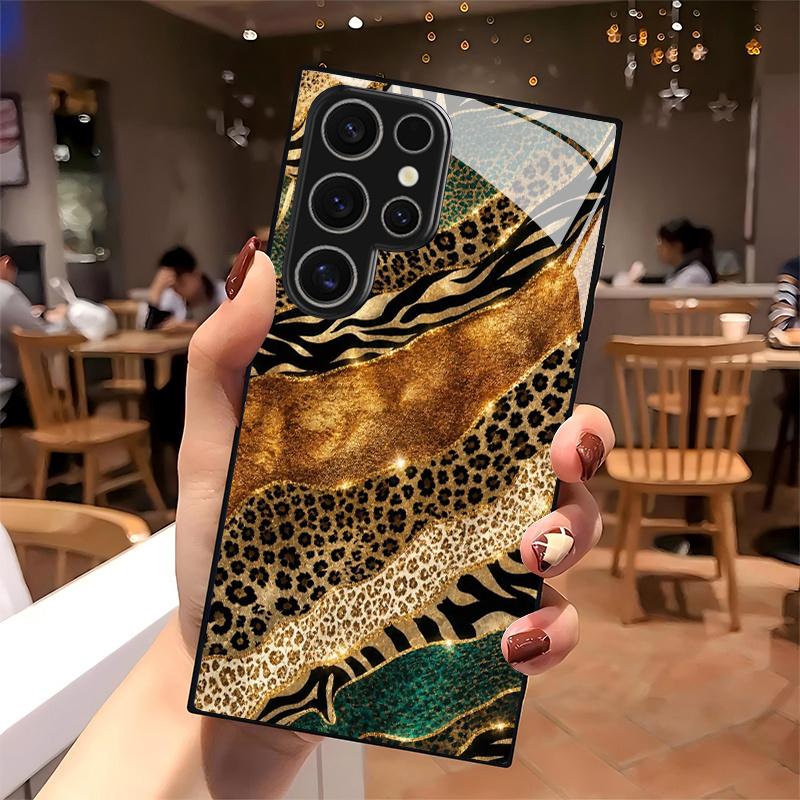 Роскошный 2D чехол с принтом золотого леопарда для Samsung S26/S25/S24/S23/S22/S21/S20 A56 A36 A16 - Прочный стеклянный защитный чехол