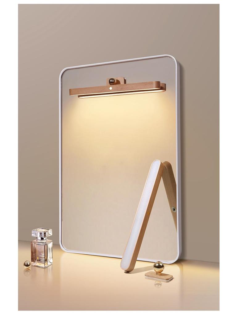 Вращающийся магнитный светодиодный деревянный светильник для туалетного столика - Многофункциональный настенный светильник для макияжа и зарядки