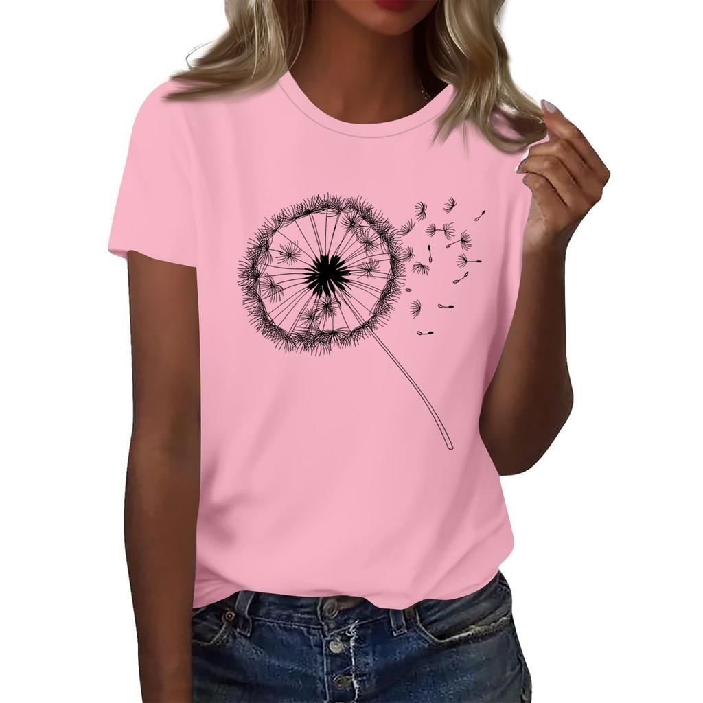 Women's Fashion Casual Printed Round Neck Short Sleeved T-Shirt Top T-Shirt Top Top