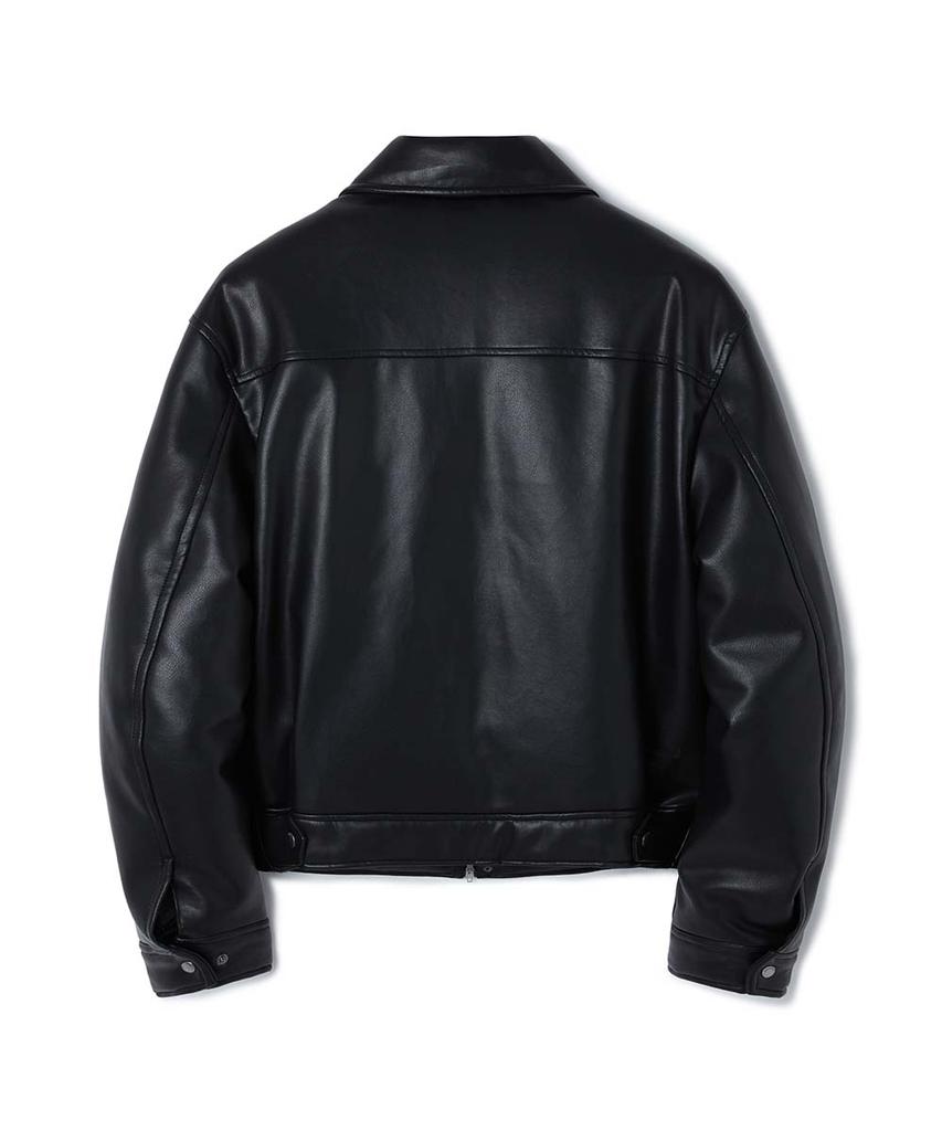 Moonsun Unisex Vegan Leather Goose-Down Puffer Blouson [Black]