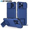 KEYSION Противоударный защитный чехол для iPhone 16 Pro Max Slide Camera Lens Protection Live Stand Phone Back Cover для iPhone 16 Plus