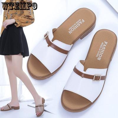 Тапочки с открытым носком, женская верхняя одежда, весенне-летняя корейская версия, тапочки на низком каблуке на грубом каблуке, женские повседневные домашние тапочки