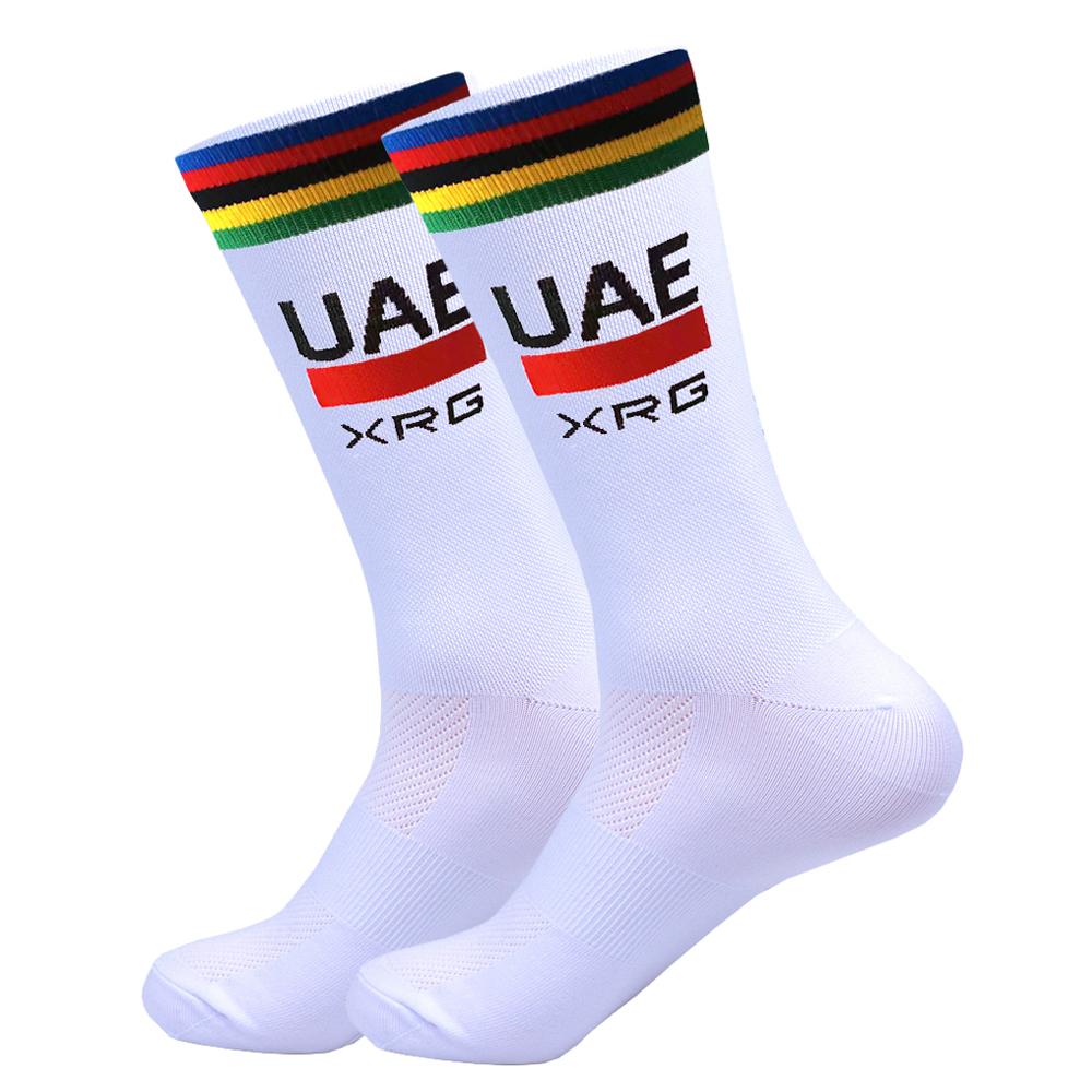 White UAE Cycling Socks Red TEAM Lightweight Large Mesh Design MTB Bicycle Sock Unisex Adult Compression Non Slip Runing Socks