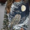 Women's Casual 3D Printed Sweatshirt - Owl with Moon and Snowy Branches, Long Sleeve, Round Neck, Multicolor