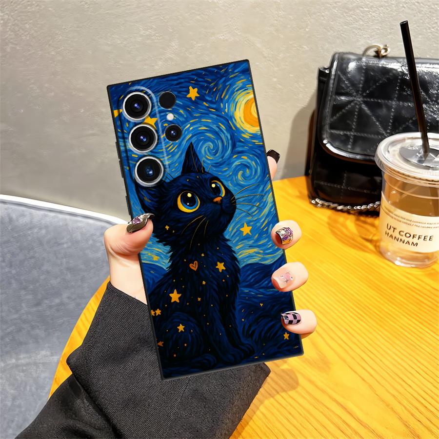 Вращающийся чехол со звездным небом и кошкой для Samsung Galaxy S26 Ultra S21 FE S20 Ultra S10 S9 S25 Plus Note 20 8 9 10 S24 S23 Funda Чехол для телефона