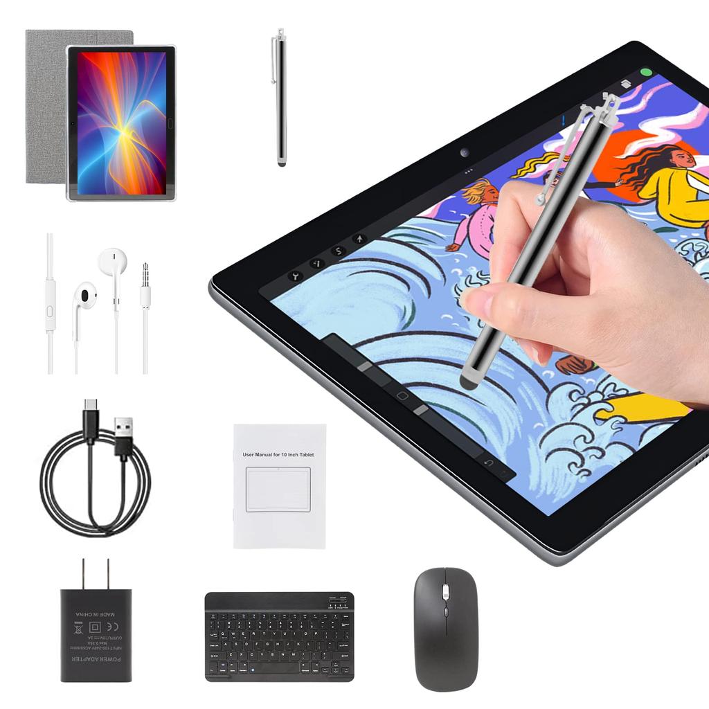 2024 NEW Android Tablet 10 Inch Model Android Tablet PC GHz CPU Expansion Gaming Tablet with Keyboard G WiFi 6 GPS 8MP Camera GMS Certification 2 In 1