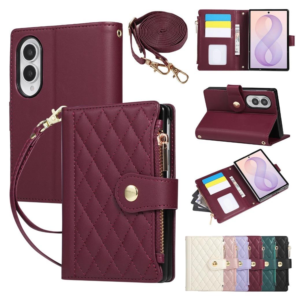 Zipper Wallet with Card Holder Crossbody Lanyard Phone Case For Samsung Galaxy Z Fold 8 Ultra 7 6 5 4 3 Fold8 Wrist Strap Cover