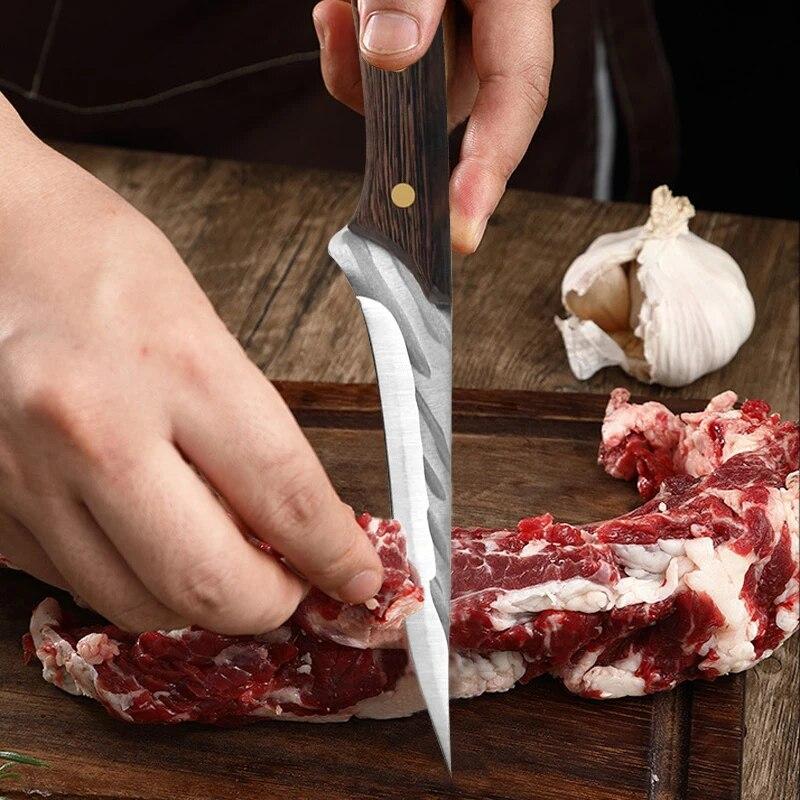 Кованый нож для мяса ручной работы, нож для обвалки из нержавеющей стали, нож для мясника с чехлом для ножа