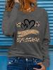 Women's Spring and Autumn 100% Cotton Fashion Casual Loose Leopard Pattern Heart Pattern Printed Round Neck Long Sleeve T-shirt