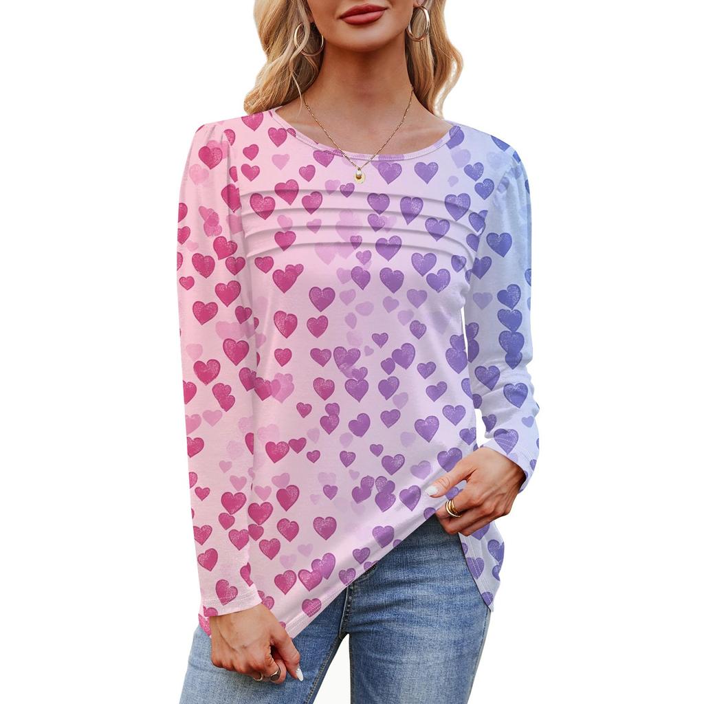 Женский свободный повседневный топ с круглым вырезом и длинными рукавами, модный топ