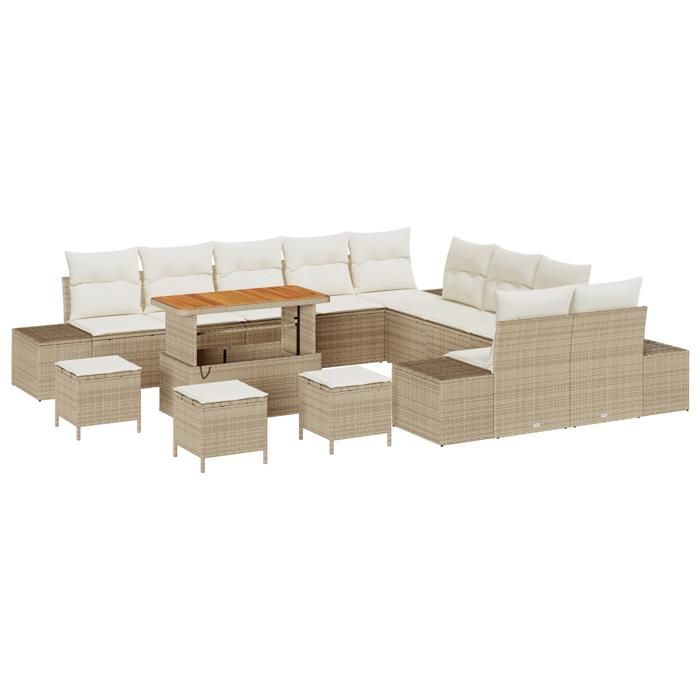 VidaXL Ensemble de canapé de jardin 14 pcs Beige Poly rotin, Set de jardin, mobilier en rotin modulable, pieds réglables, 3362851