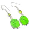 Natural Green Turquoise, Peridot Gemstone 925 Sterling Silver Earring 1.93" L4o30