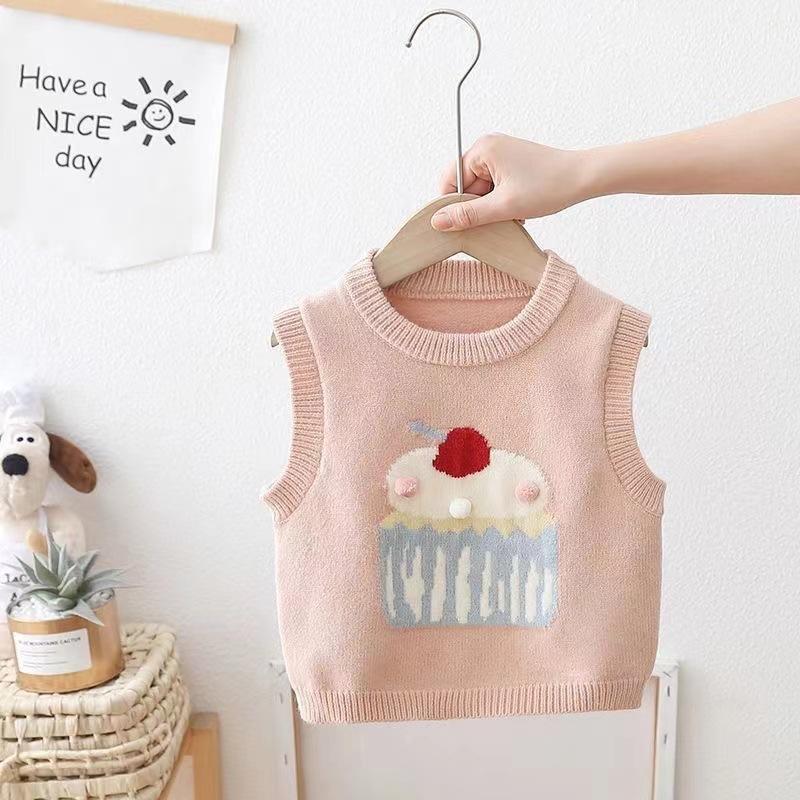 Вязаные милые жилеты для маленьких девочек, пуловеры без рукавов, топы для девочек, детские жилеты в корейском стиле, весна-осень, 0-6 лет