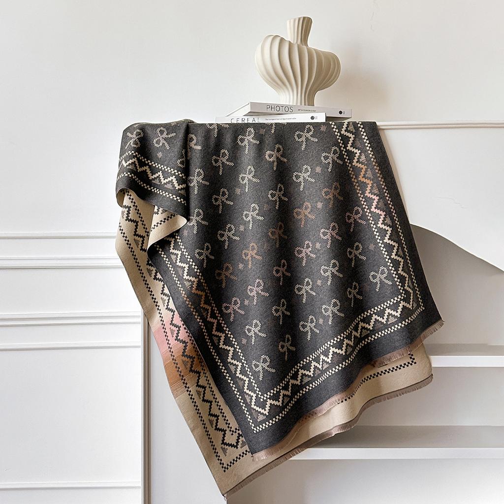 Осенне-зимний шарф с бантом для пресбиопии, женский теплый шарф из имитации кашемира в сочетающихся цветах, двусторонний платок для кондиционера