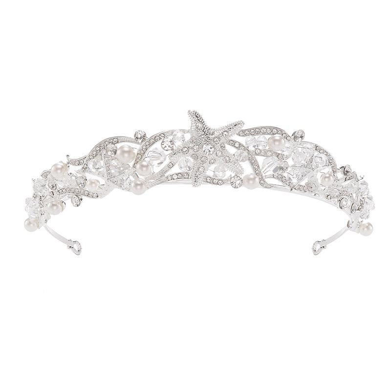 Bridal Handmade Beaded Rhinestone Crown Korean Alloy Handmade Crystal Tiara Accessories Headband