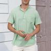 Летняя новая мужская легкая хлопково-льняная футболка с коротким рукавом и вырезом хенли - Дышащие повседневные однотонные топы, футболки базового стиля