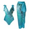 New Vintage Ethnic Print Women's One Piece Swimsuit Two Piece Sheer Skirt Conservative Push Up Padded Swimwear Beachwear