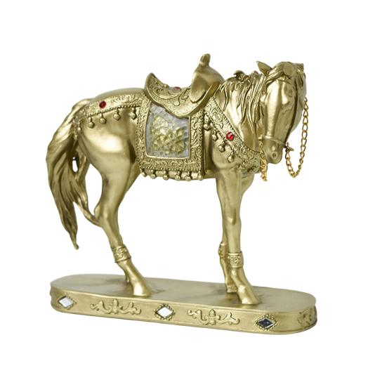 Retro Horse Statue Desktop Artistic Horse Figurine with Base Golden Painted Resin Horse Sculpture for Shelf Mantel Cabinet Display