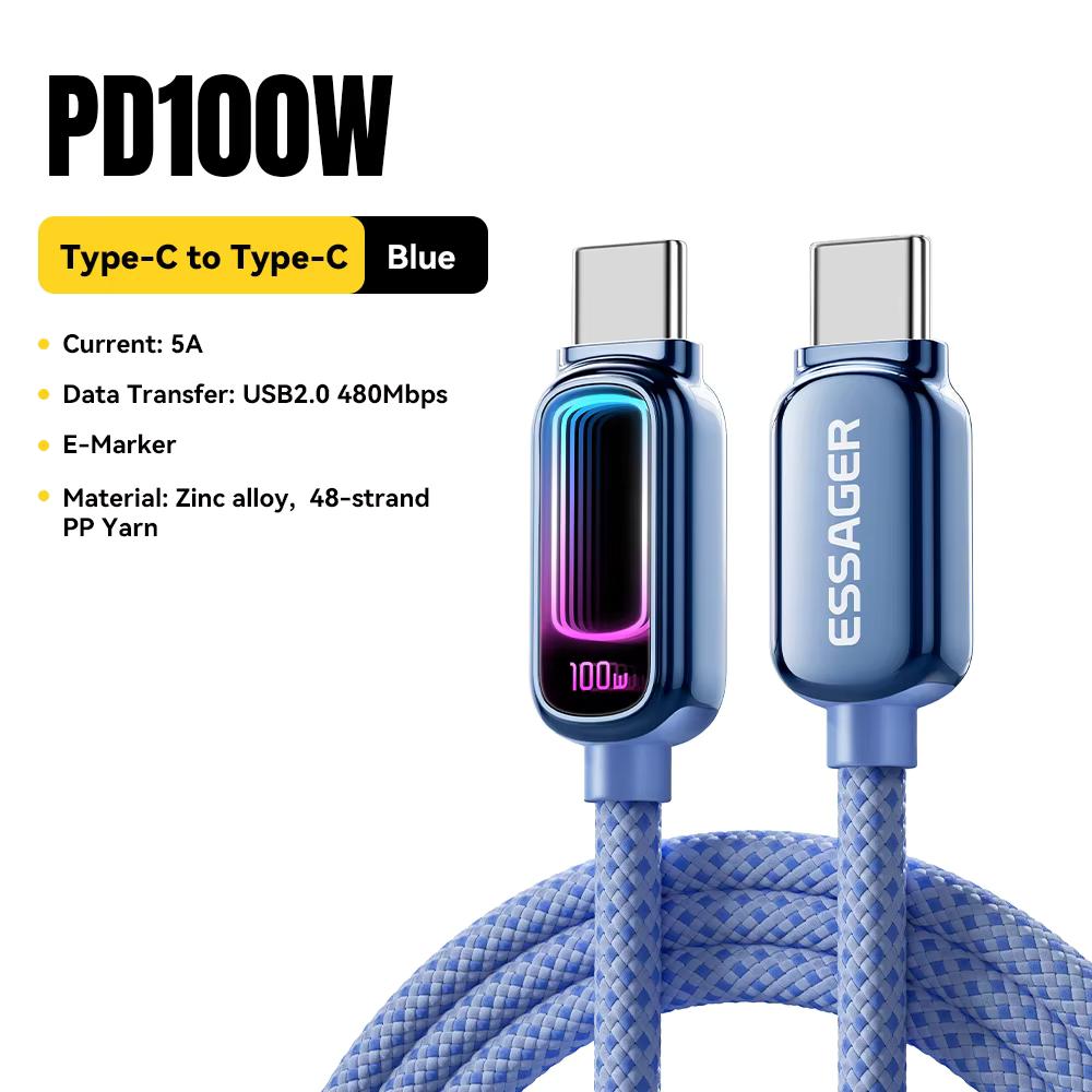 Essager Кабель Type C - USB C мощностью 240 Вт, PD 3.1, для быстрой зарядки, для iPhone 17 16 15, Macbook Pro, Xiaomi, USB C, Data Wire